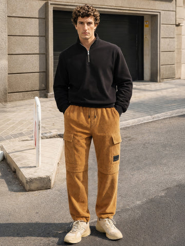 Men's Khaki Baggy Fit Textured Utility Cargo