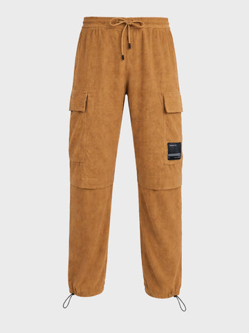 Men's Khaki Baggy Fit Textured Utility Cargo