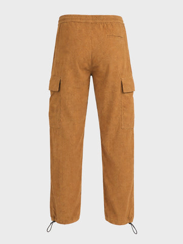 Men's Khaki Baggy Fit Textured Utility Cargo