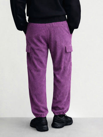 Men's Purple Baggy Fit Textured Utility Cargo