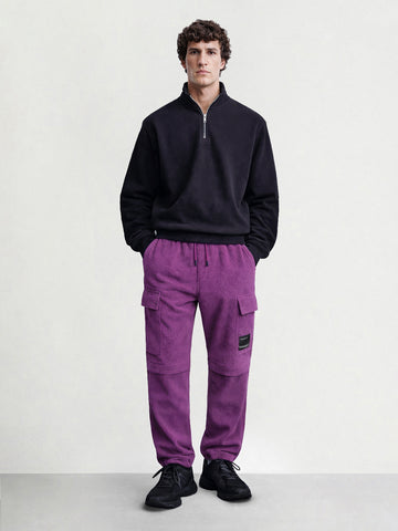 Men's Purple Baggy Fit Textured Utility Cargo