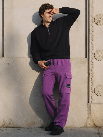 Men's Purple Baggy Fit Textured Utility Cargo