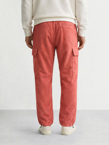 Men's Red Baggy Fit Textured Utility Cargo
