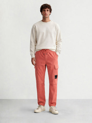 Men's Red Baggy Fit Textured Utility Cargo