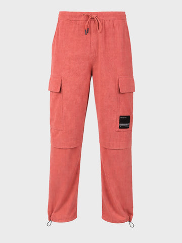 Men's Red Baggy Fit Textured Utility Cargo