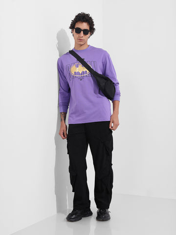 Men's Black Baggy Fit Textured Utility Cargo