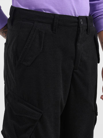 Men's Black Baggy Fit Textured Utility Cargo