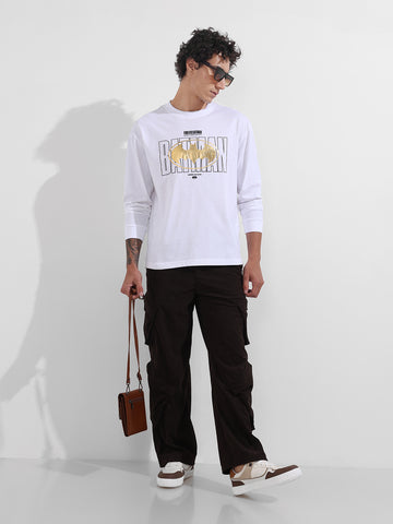 Men's Brown Baggy Fit Textured Utility Cargo