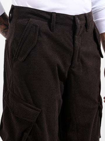 Men's Brown Baggy Fit Textured Utility Cargo