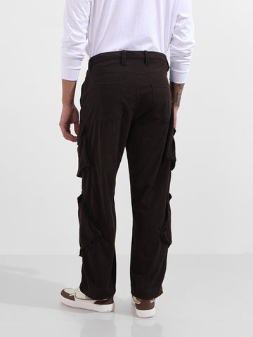 Men's Brown Baggy Fit Textured Utility Cargo