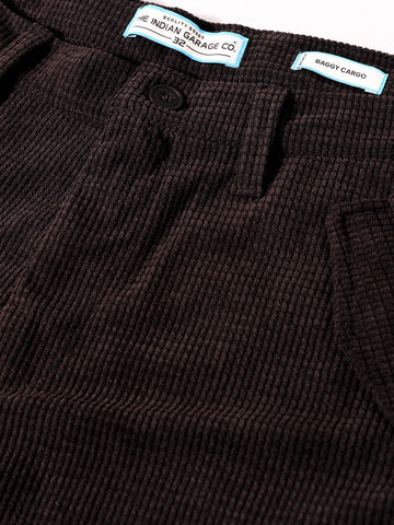 Men's Brown Baggy Fit Textured Utility Cargo