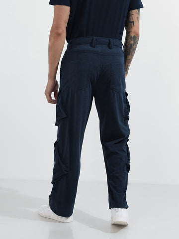 Men's Blue Baggy Fit Textured Utility Cargo