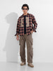 Men's Grey Baggy Fit Textured Utility Cargo