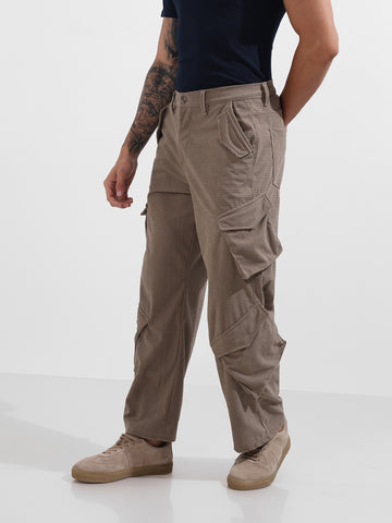 Men's Grey Baggy Fit Textured Utility Cargo