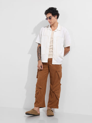 Men's Khaki Baggy Fit Textured Utility Cargo