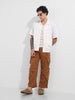 Men's Khaki Baggy Fit Textured Utility Cargo