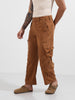 Men's Khaki Baggy Fit Textured Utility Cargo