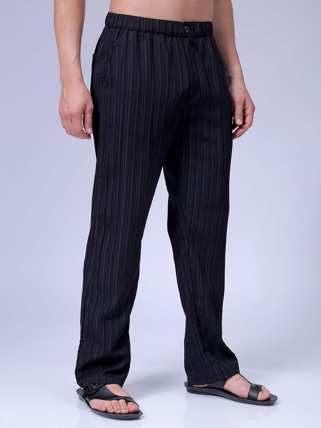 Men's Black Loose Fit Resort Wear Trousers