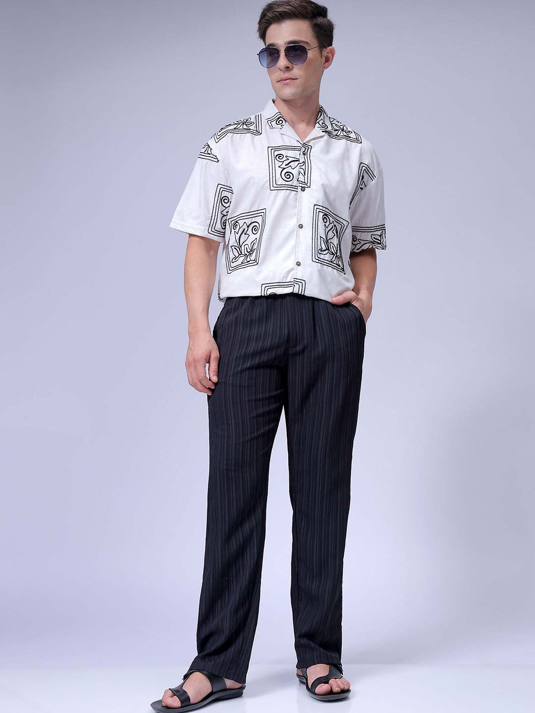 Men's Black Loose Fit Resort Wear Trousers