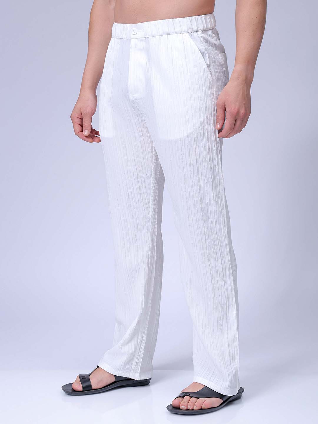 Men's White Loose Fit Resort Wear Trousers