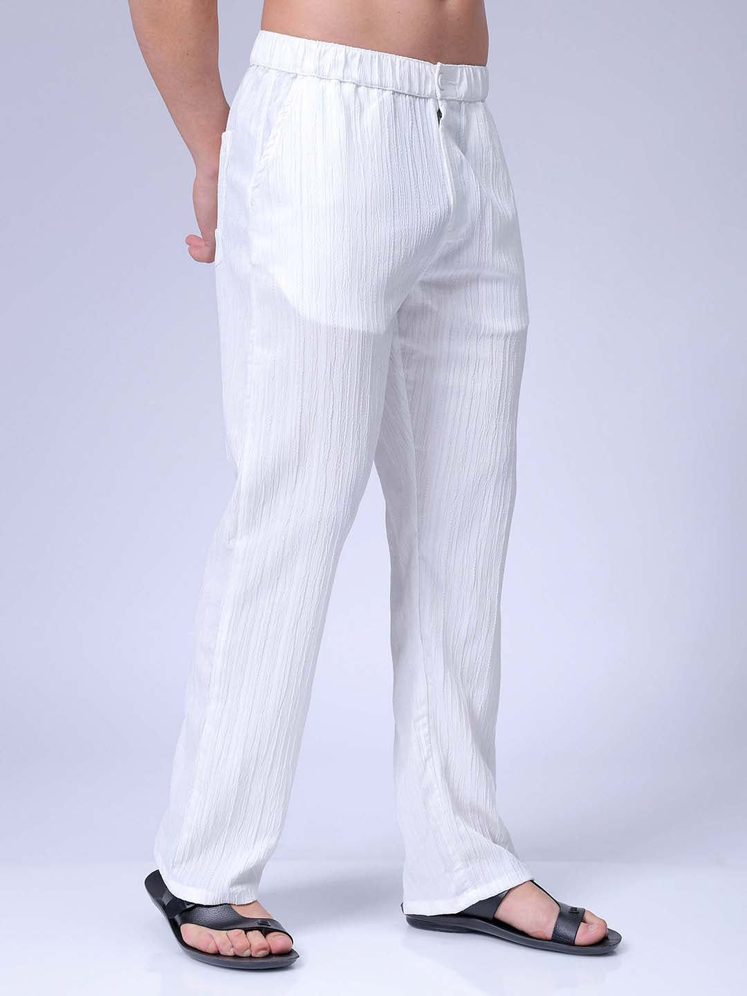 Men's White Loose Fit Resort Wear Trousers