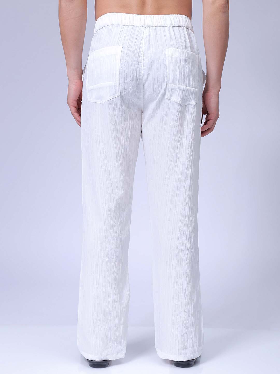 Men's White Loose Fit Resort Wear Trousers