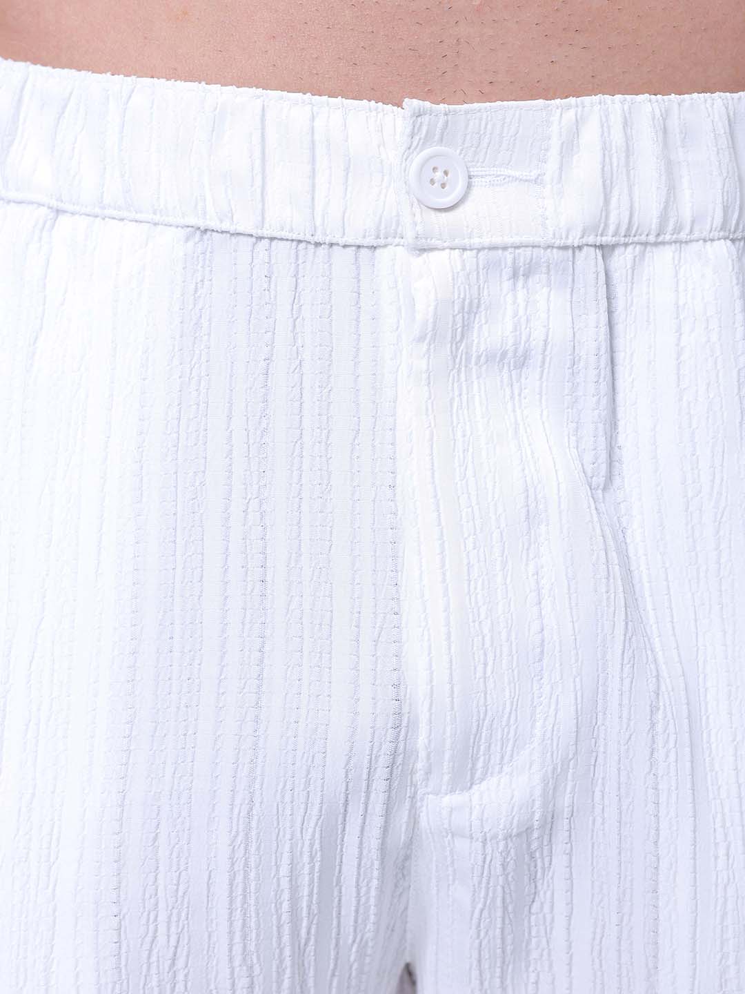 Men's White Loose Fit Resort Wear Trousers