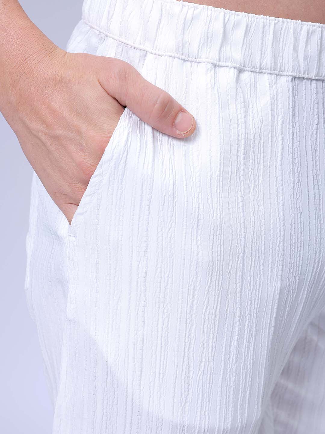 Men's White Loose Fit Resort Wear Trousers