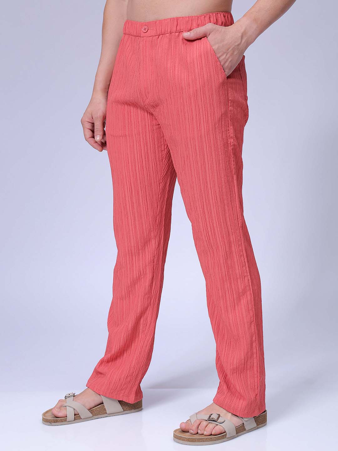 Men's Maroon Loose Fit Resort Wear Trousers