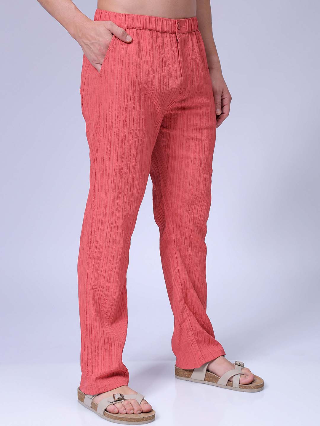Men's Maroon Loose Fit Resort Wear Trousers