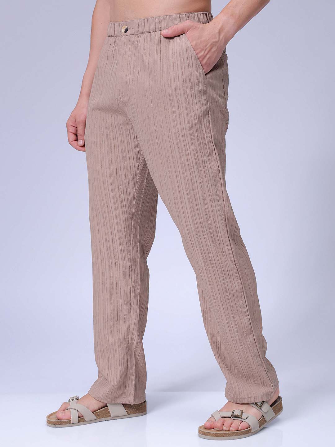 Men's Beige Loose Fit Resort Wear Trousers