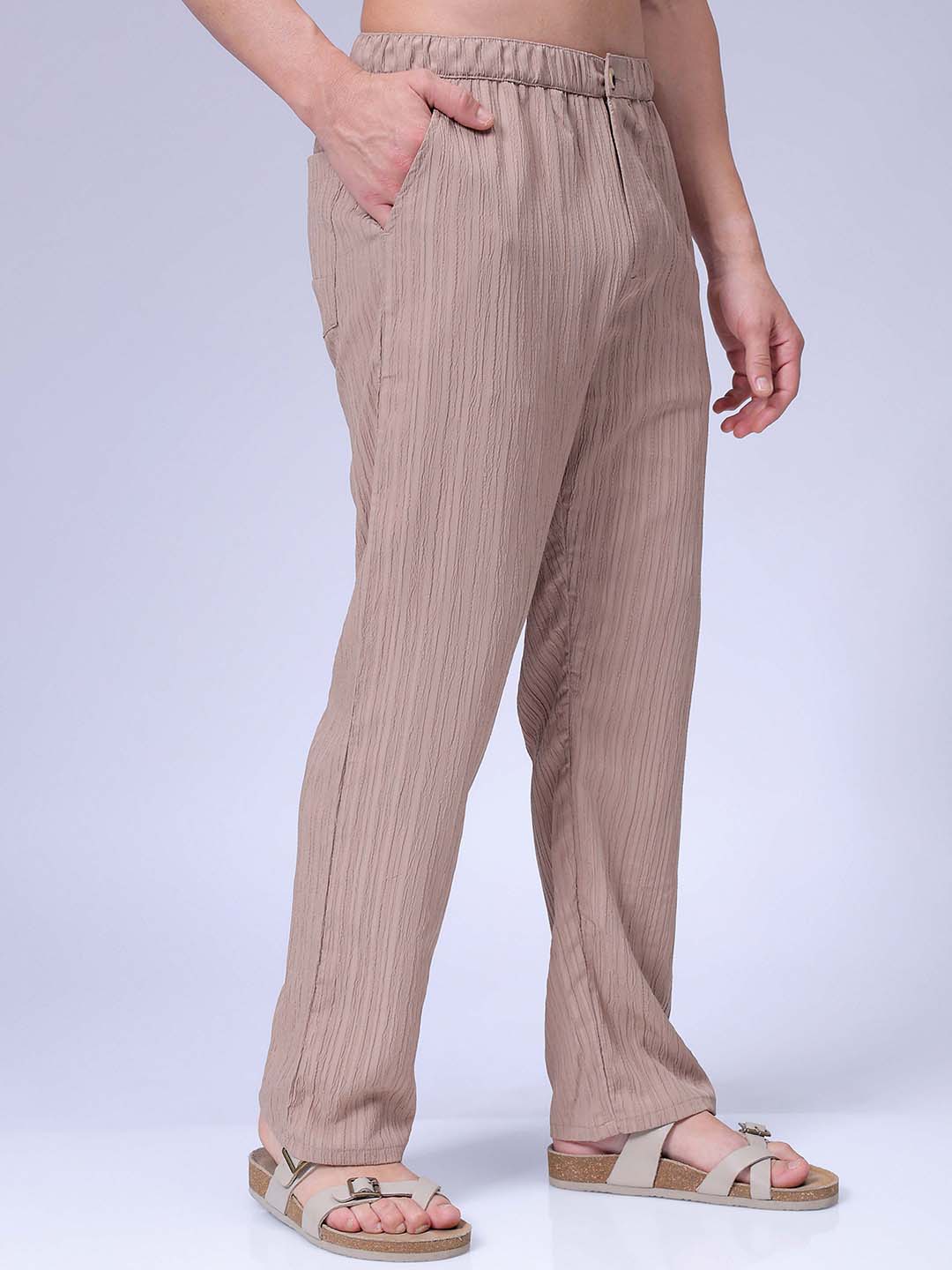 Men's Beige Loose Fit Resort Wear Trousers