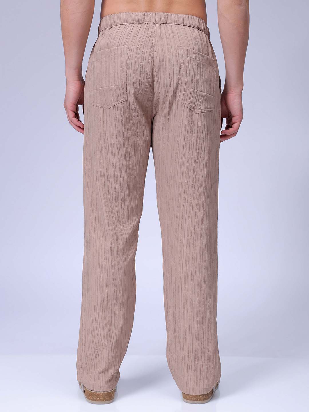 Men's Beige Loose Fit Resort Wear Trousers