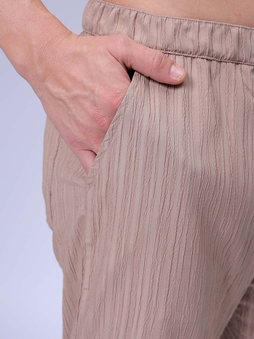 Men's Beige Loose Fit Resort Wear Trousers