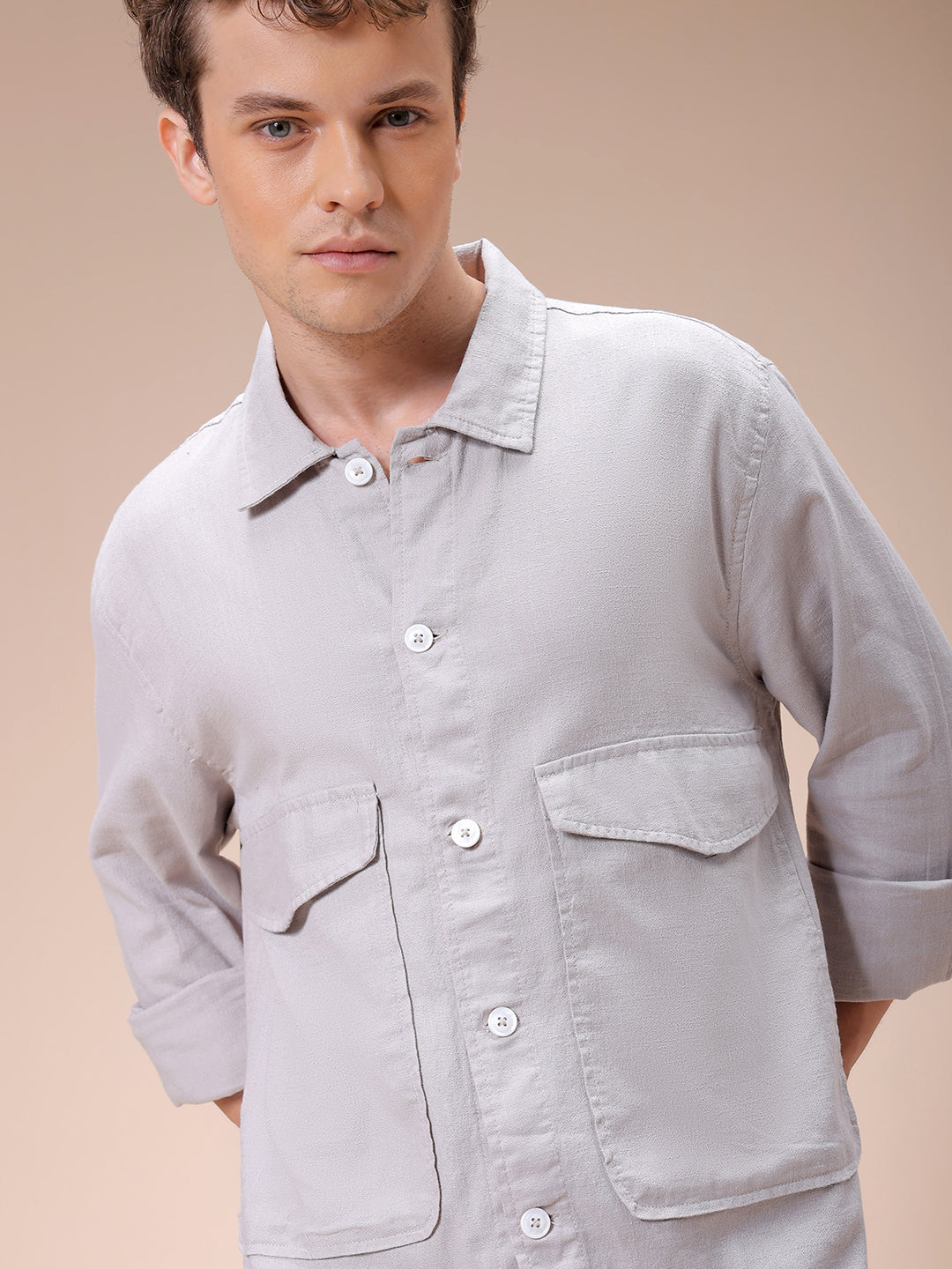 Men's Steel Regular Fit Solid Resortwear Shirt