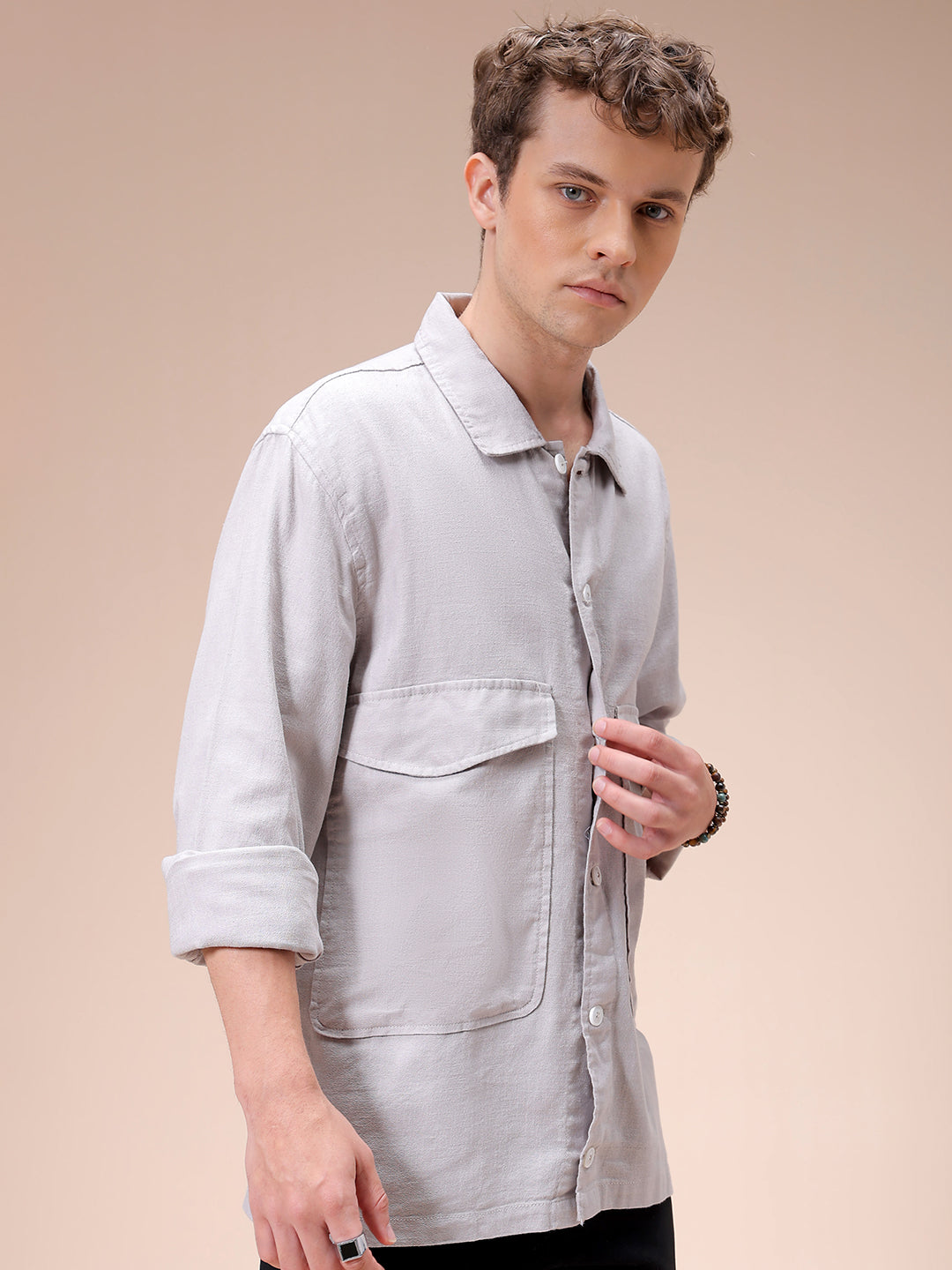 Men's Steel Regular Fit Solid Resortwear Shirt