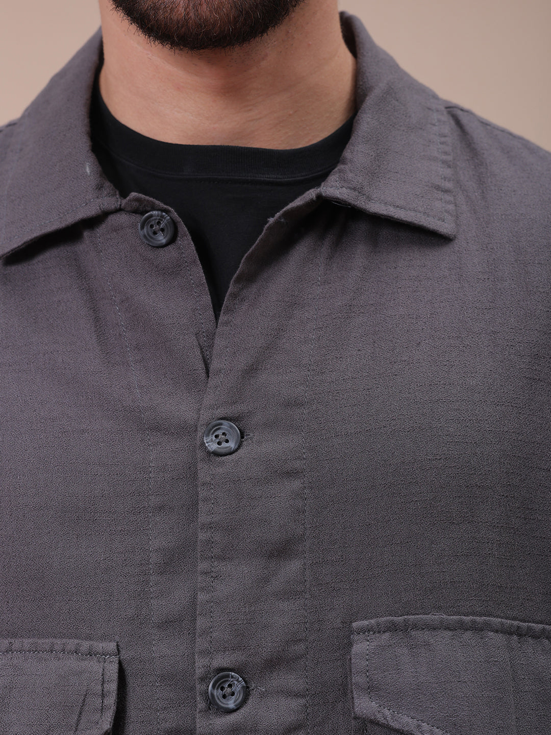 Men's Charcoal Regular Fit Solid Overshirt