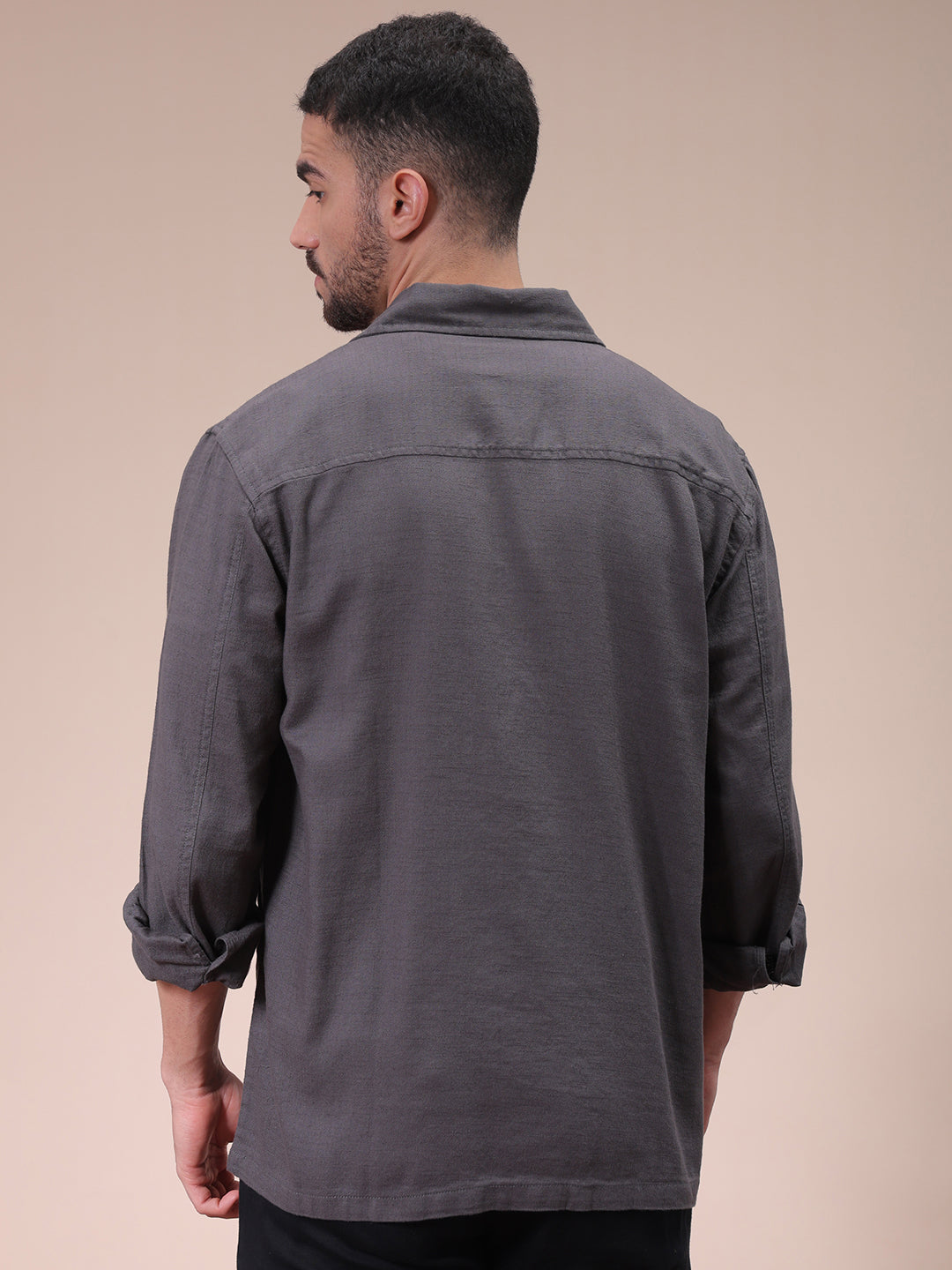 Men's Charcoal Regular Fit Solid Overshirt