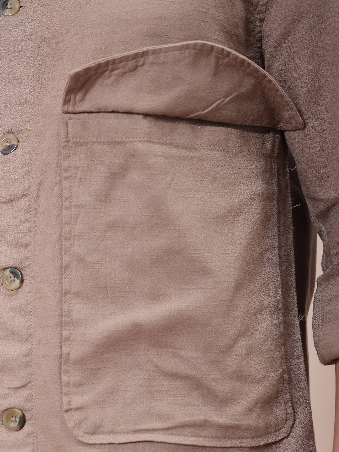 Men's Beige Regular Fit Solid Overshirt