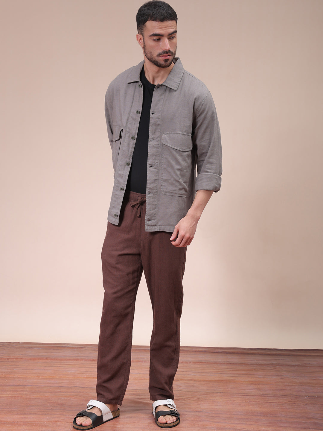 Men's Grey Regular Fit Solid Overshirt