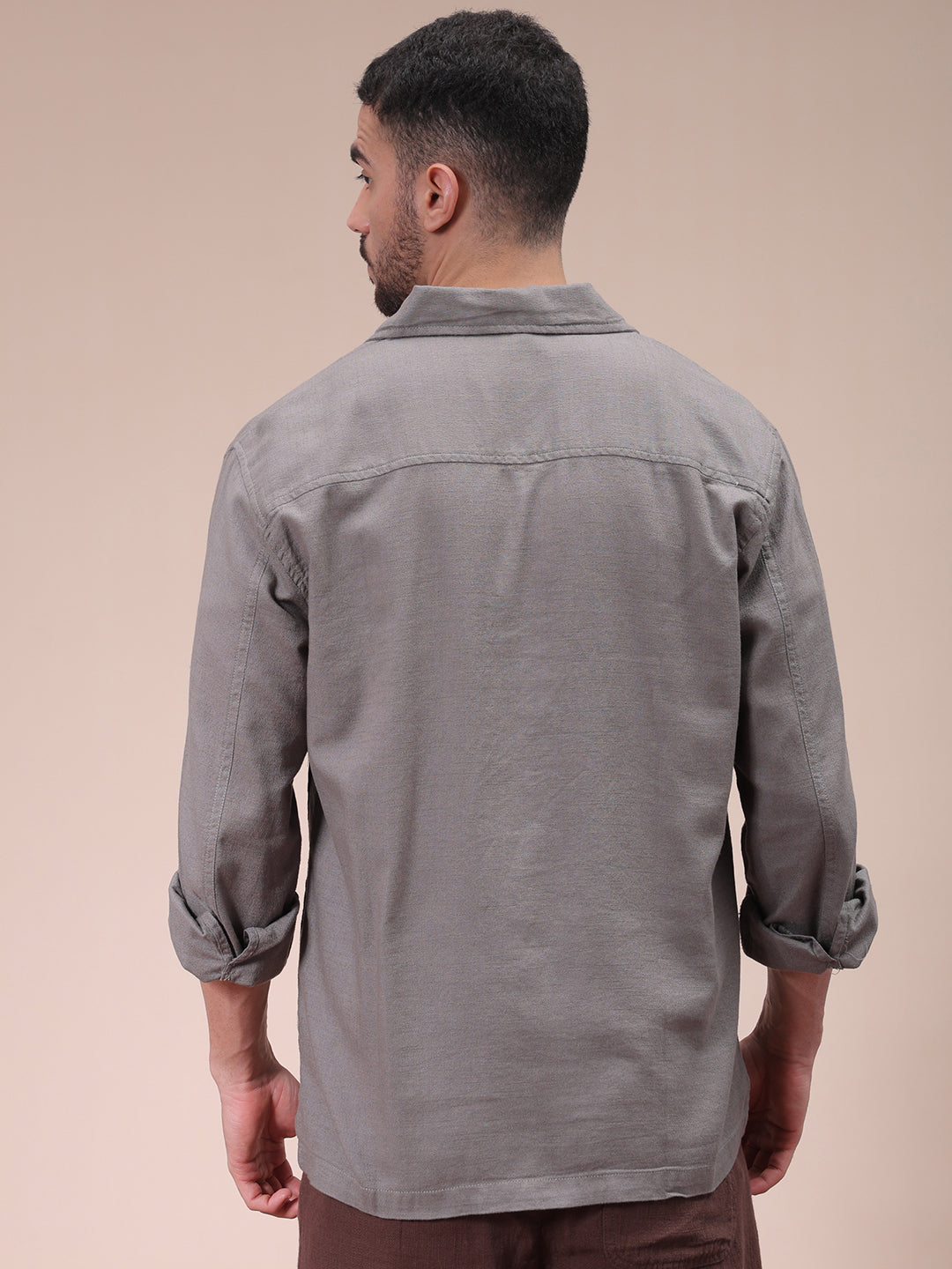 Men's Grey Regular Fit Solid Overshirt