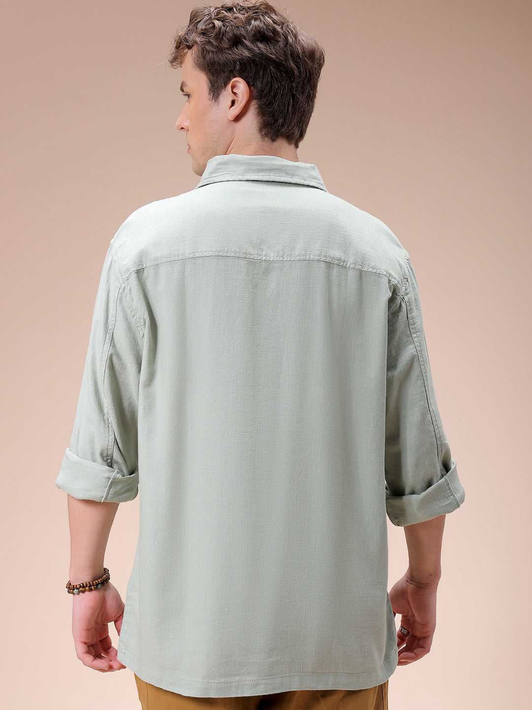 Men's Green Regular Fit Solid Resortwear Shirt