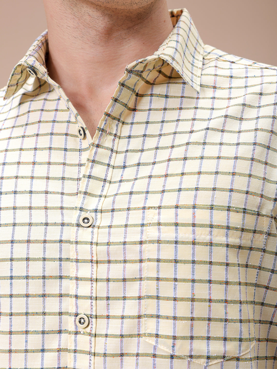 Men's Yellow Slim Fit Checked Casual Shirt