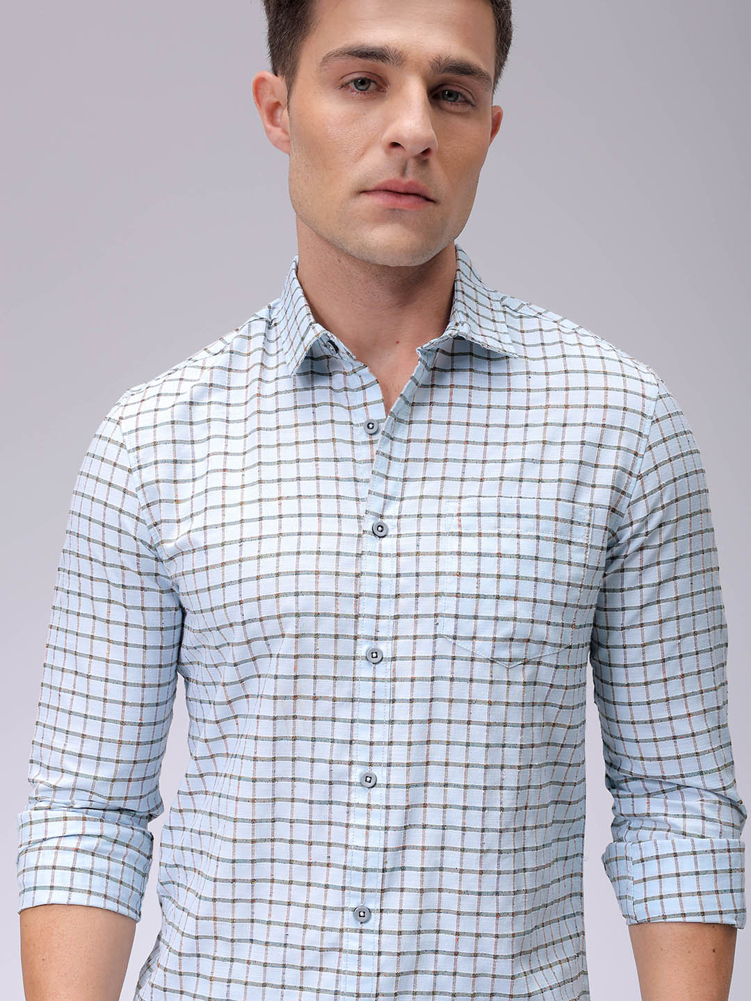 Men's Blue Slim Fit Checked Casual Shirt