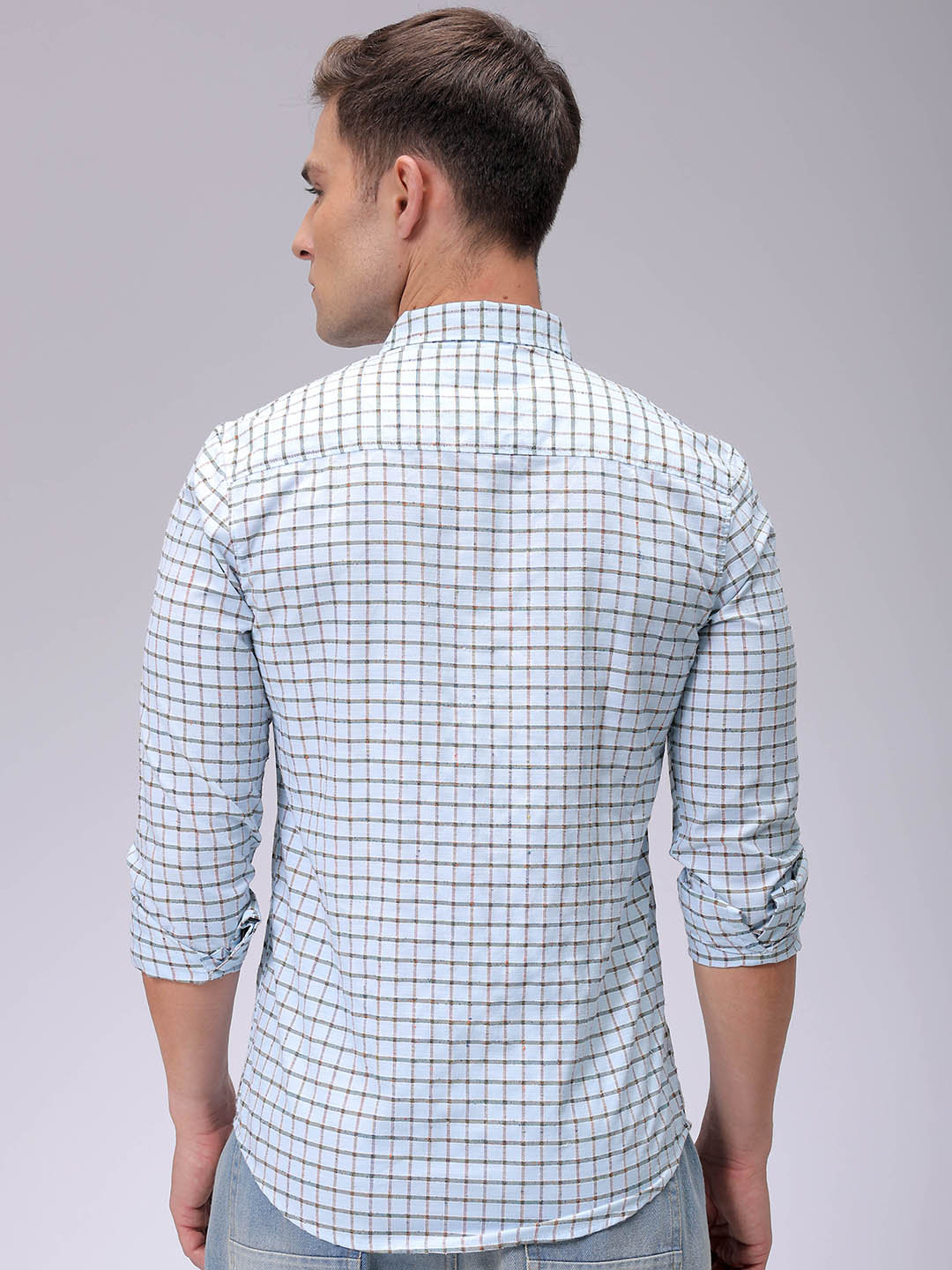 Men's Blue Slim Fit Checked Casual Shirt