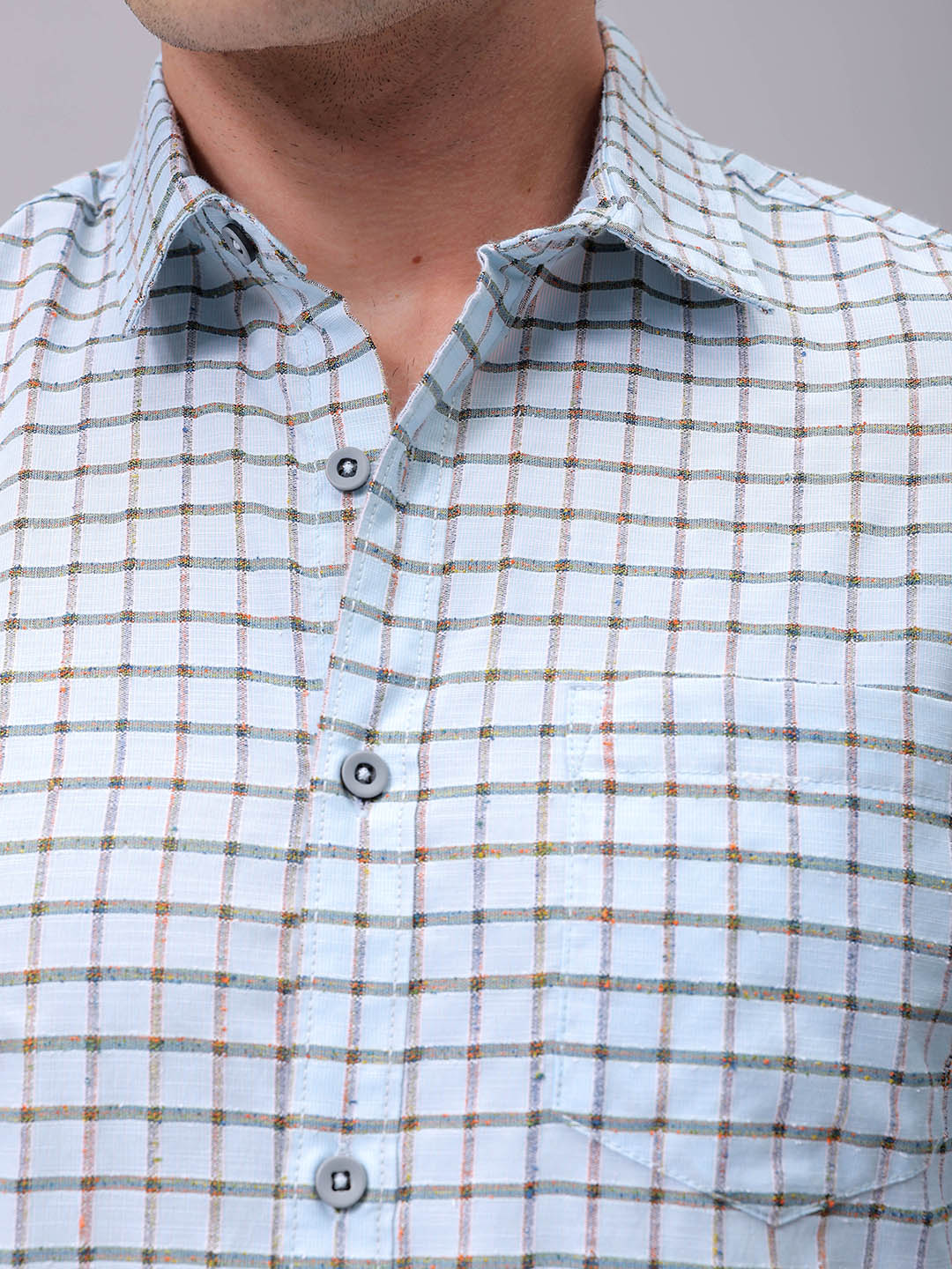 Men's Blue Slim Fit Checked Casual Shirt