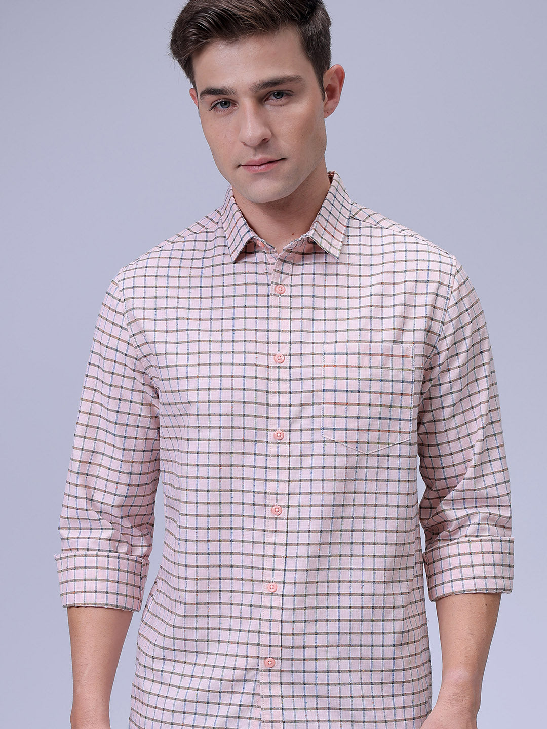 Men's Orange Slim Fit Checked Casual Shirt