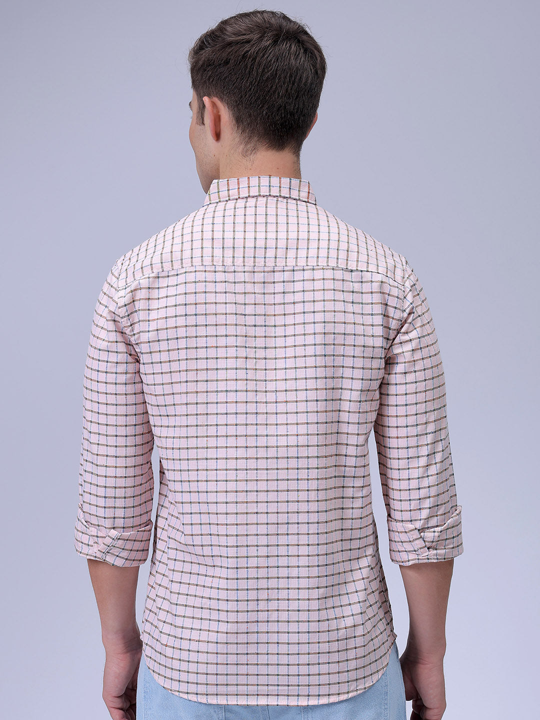 Men's Orange Slim Fit Checked Casual Shirt