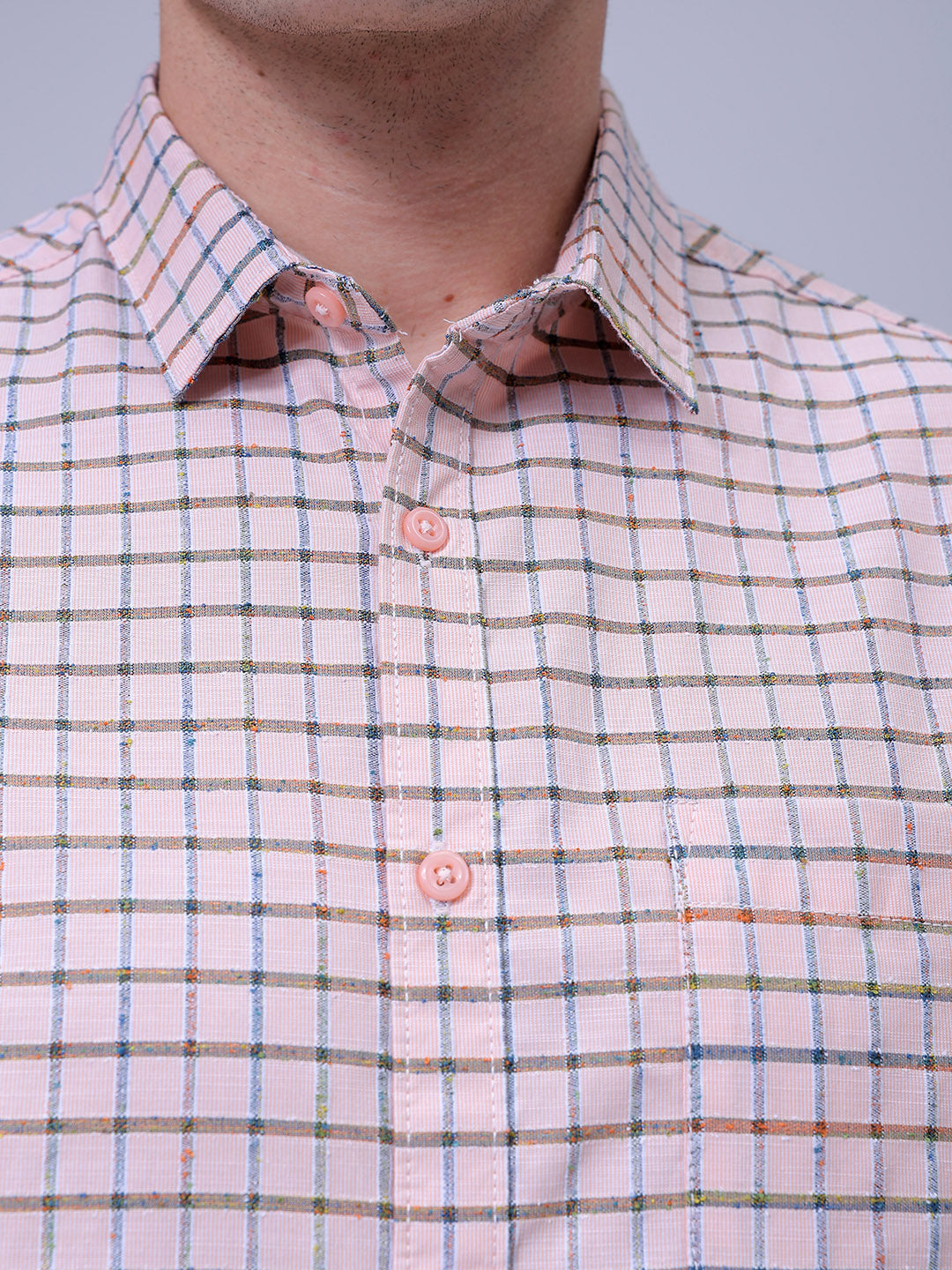 Men's Orange Slim Fit Checked Casual Shirt