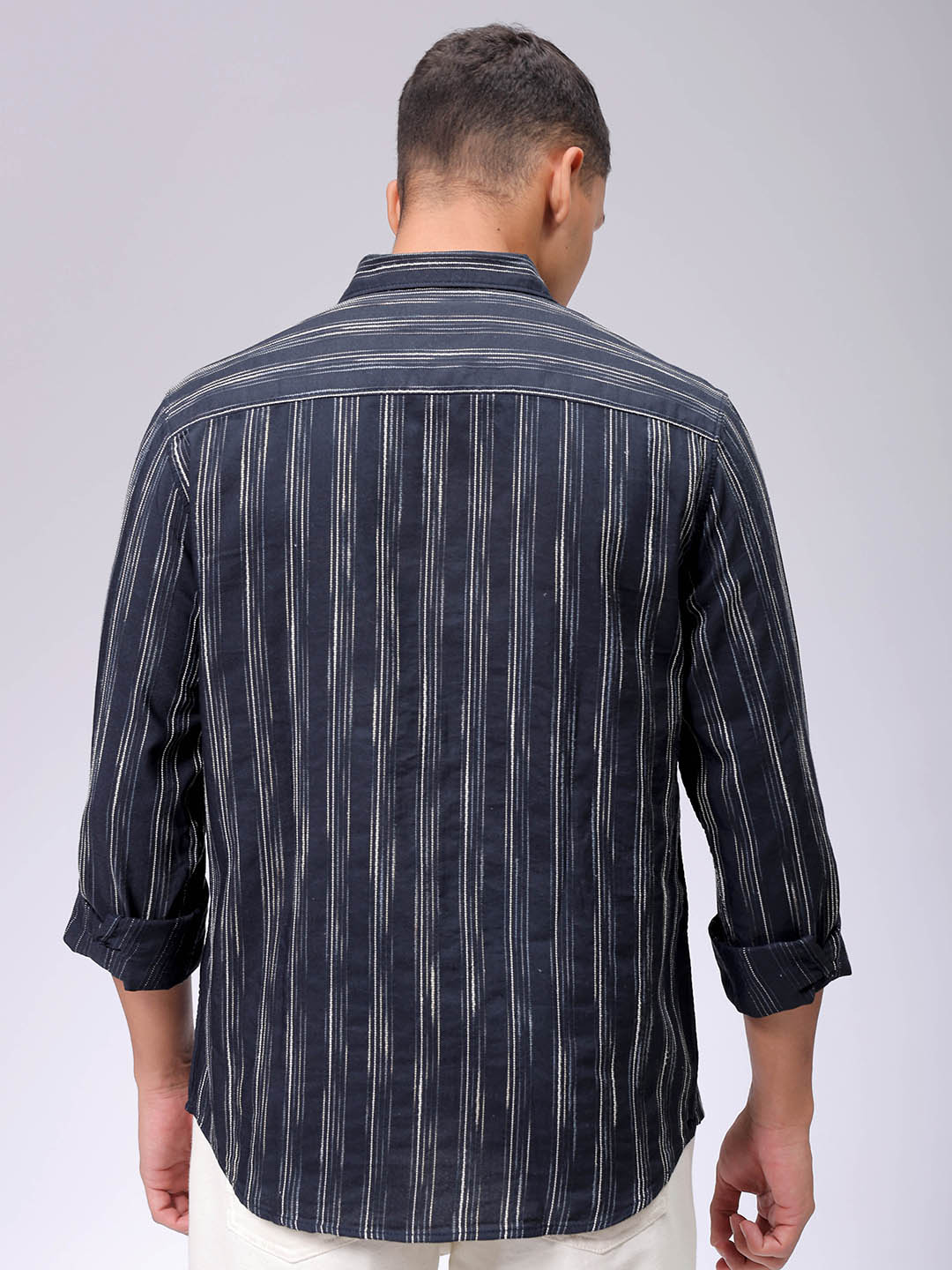 Men's Black Slim Fit Striped Casual Shirt